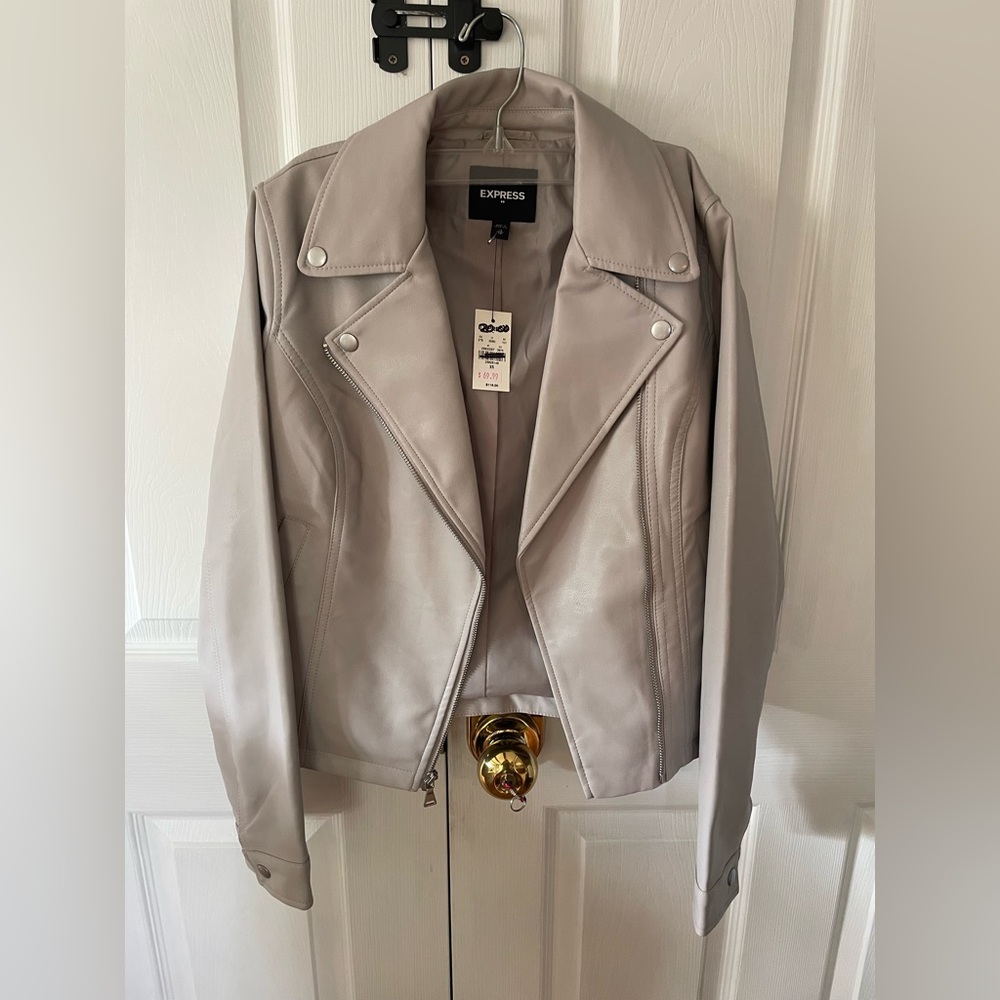 Express Light Gray Faux Leather Moto Jacket